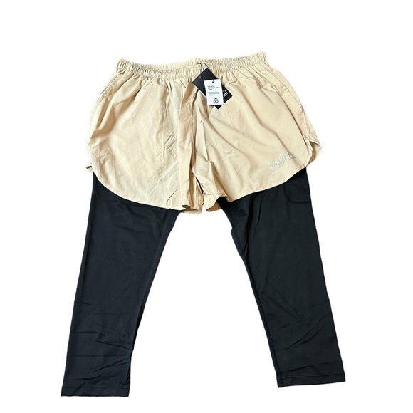 Rawgear NWT Large compression leggings with attached shorts black tan workout - Picture 1 of 8